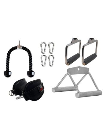 XAGOFIT Trio Gym Handles Cable Attachments - Twin Seated Row V Handle Grip |  Power Cable Crossover Gear | Nylon Triceps Rope Twisted Pull Down Rope